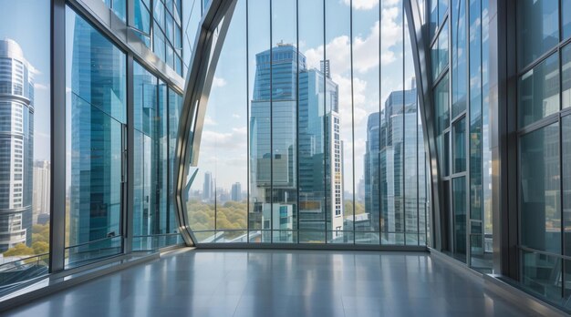 Paisaje de ventanas de vidrio de construcción de rascacielos de ciudad moderna realista