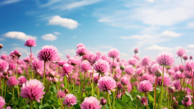 Paisaje de verano con un campo de trébol rosado en flor