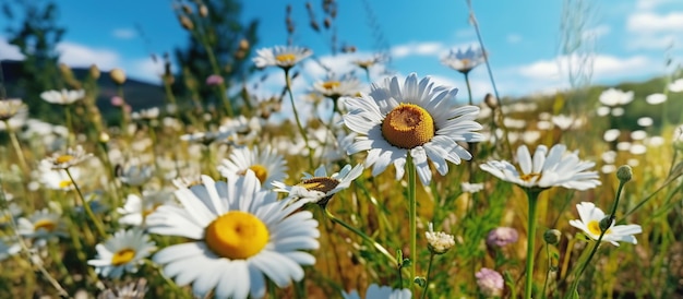 Paisaje de verano con flores de pradera IA generativa