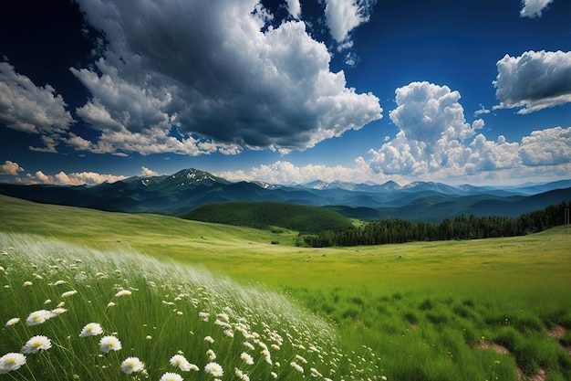 Paisaje de verano con nubes