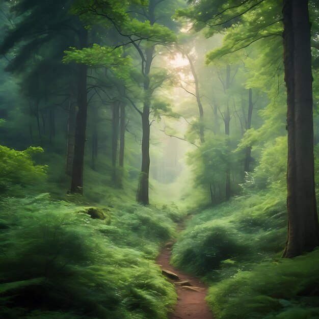 paisaje verde un bosque exuberante sentir el aire fresco y escuchar los sonidos de la naturaleza ai generado