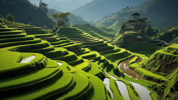 El paisaje verde de los campos de arroz