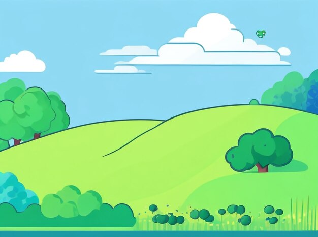 Paisaje verde con cielo azul en ilustración vectorial