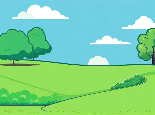 Paisaje verde con cielo azul en ilustración vectorial