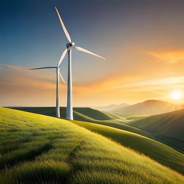 paisaje verde y molinos de viento