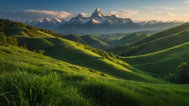 Un paisaje verde con montañas