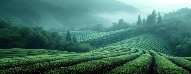 Paisaje verde de la plantación de té en las montañas