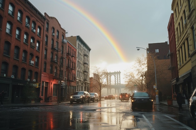 Paisaje vibrante con el arcoiris.