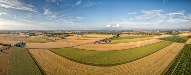 Paisaje de vista aérea de campos de girasol con drone