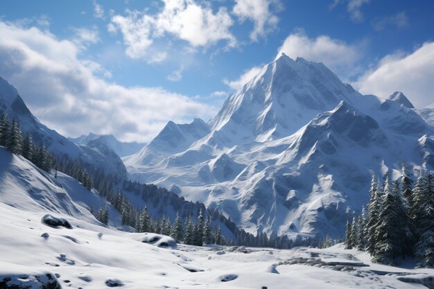 Paisajes alpinos con nieve fresca