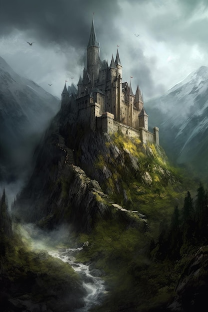 Los paisajes de fantasía digital del castillo.