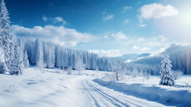 Paisajes nevados con nieve en el fondo