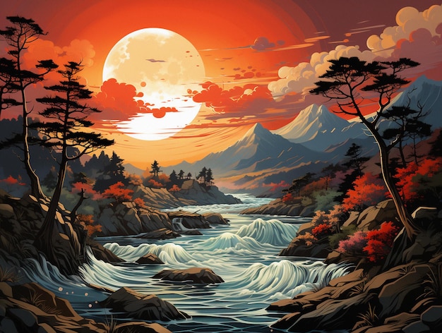 Paisajes oceánicos y fluviales inspirados en Ukiyoe