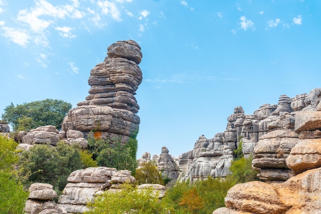 Paisajes de piedra con hermosas formas en el Torcal de Antequera en el sendero verde Málaga España