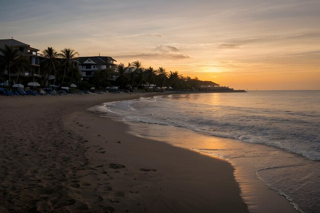 Foto paisajes de una playa al atardecer con una palmera