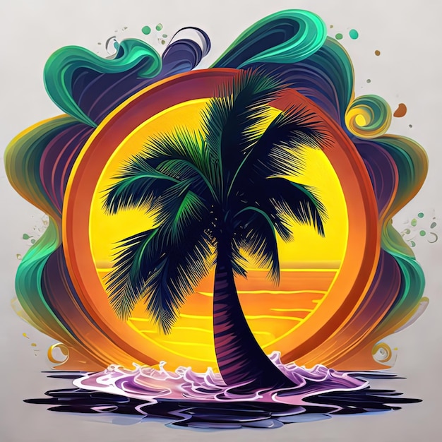 Paisajes sobre la arena del mar y un océano de palmeras pintura al óleo hecha a mano