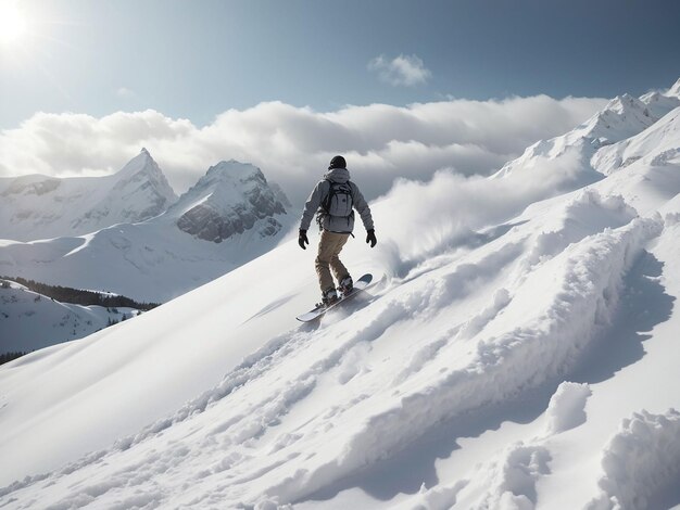 Paixão por esquiar contra o pano de fundo de belas montanhas nevadas