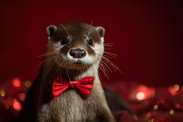 Foto una pajarita roja con la palabra nutria