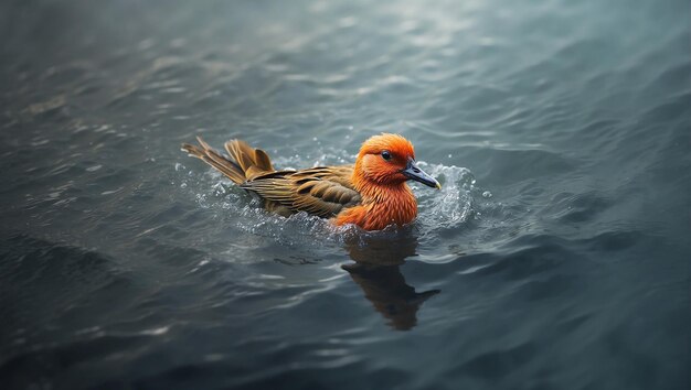 Foto un pájaro en el agua sin darse cuenta del peligro debajo.