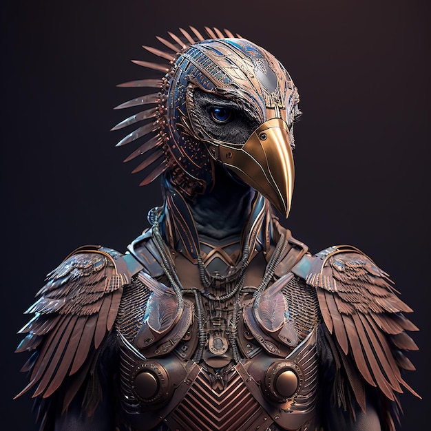 El pájaro águila en el cyberpunk futurista metal robótico antiguas armaduras rústicas