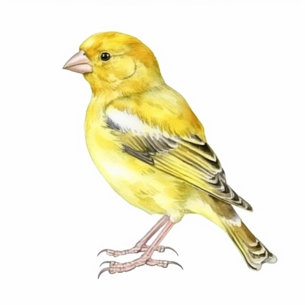 pájaro amarillo con marcas blancas y negras en su cuerpo y patas generativo ai
