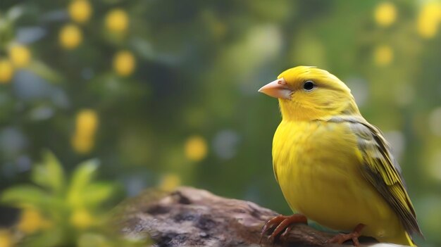 un pájaro amarillo con un pico amarillo está sentado en una rama