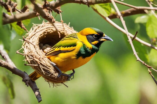 Foto un pájaro amarillo y verde con una cabeza amarilla y una cabeza verde