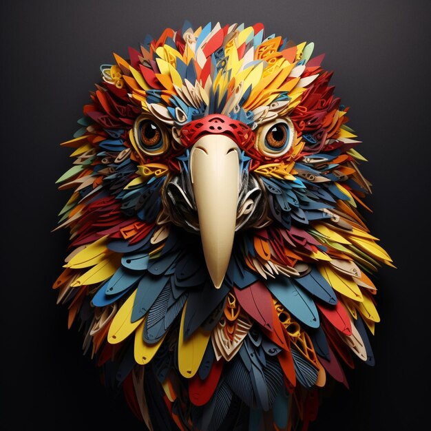 pájaro arafed hecho de papel de colores con fondo negro ai generativo