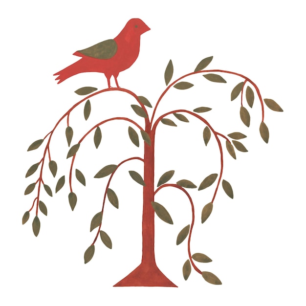 Pájaro en un árbol con fondo transparente remasterizado por rawpixel