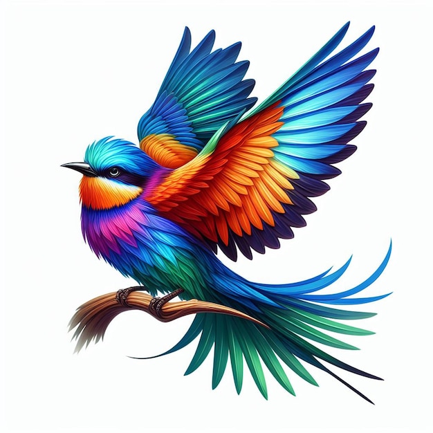 El pájaro arco iris en un fondo blanco