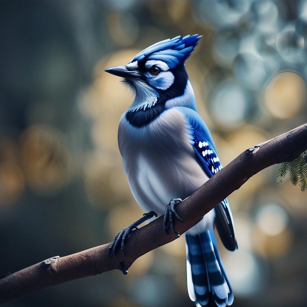 Foto pájaro arrendajo azul en la rama de un árbol