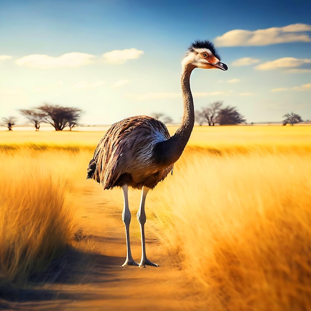 Un pájaro avestruz vagando por el campo