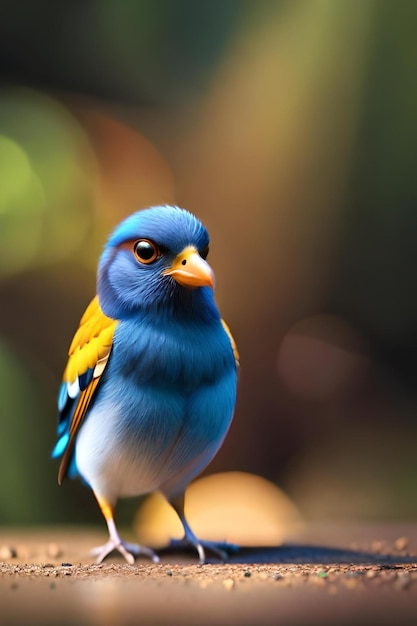 Un pájaro azul y amarillo con una cabeza amarilla.