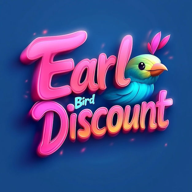 El pájaro azul deja hojas rosas texto 3D descuento por primera vez