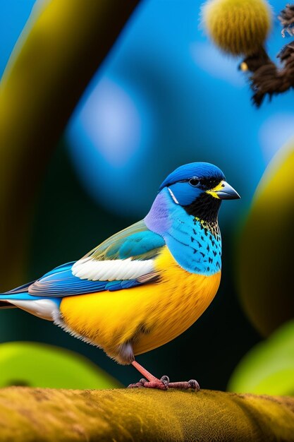 Un pájaro azul y morado con cabeza azul y cuerpo morado.