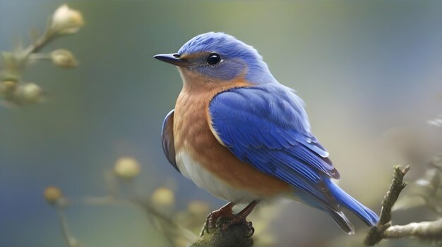 un pájaro azul con un pecho amarillo y plumas azules se sienta en una rama