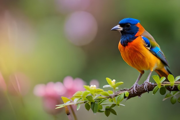 un pájaro azul con un pico amarillo se sienta en una rama.