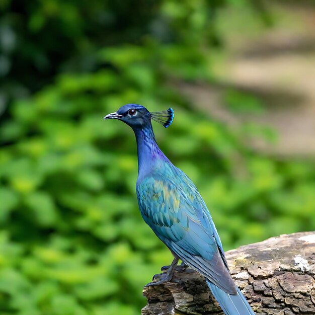 Foto un pájaro azul está de pie en un tronco con hojas verdes