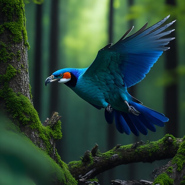 Foto un pájaro azul volando en el aire