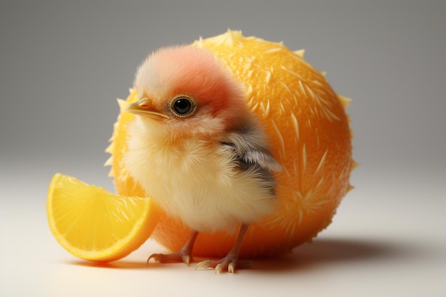 el pájaro bebé nace en un fondo blanco 3d de pomelo