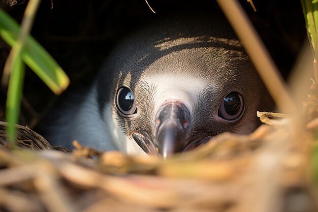 Foto un pájaro bebé con ojos grandes mirando a la cámara