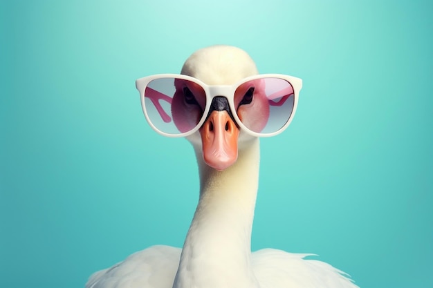 Pájaro blanco estilo cisne con gafas de sol generativas de Ai