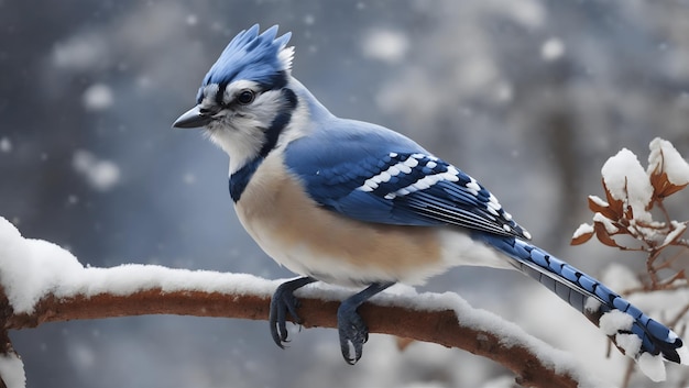 Pájaro Blue Jay en la nieve.