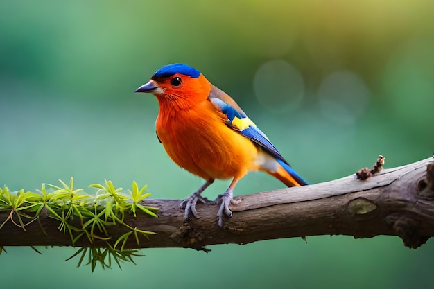 Un pájaro con cabeza azul y alas azules se sienta en una rama.