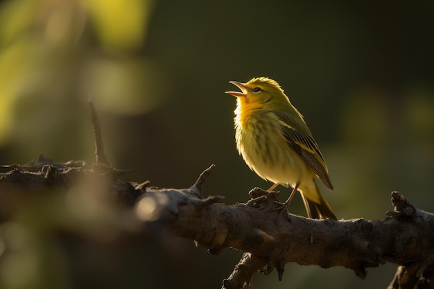 Un pájaro cantando en una rama.