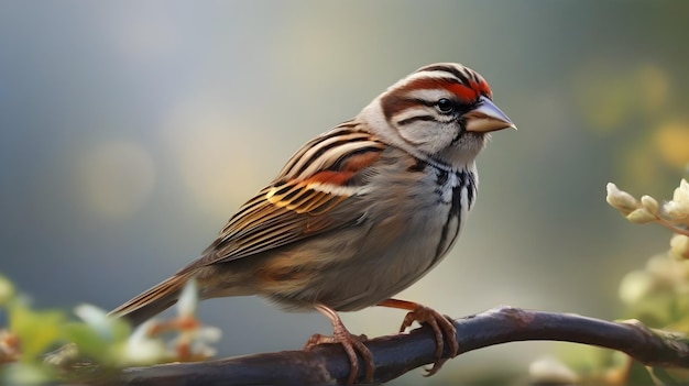 un pájaro con una cara roja y blanca y un pico marrón