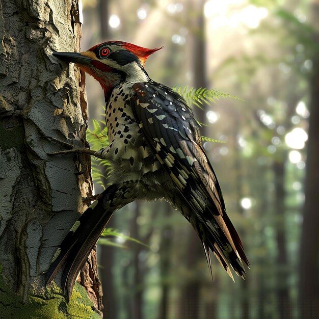 pájaro carpintero en un árbol hd
