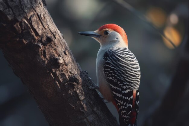 Un pájaro carpintero de vientre rojo se sienta en una rama de árbol.