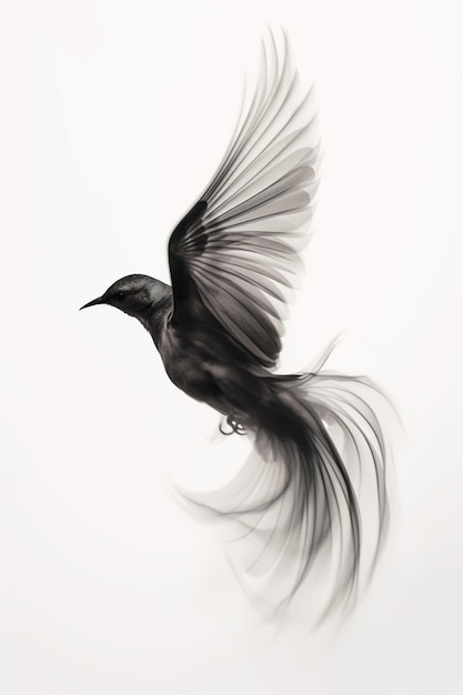 Un pájaro con una cola negra está volando en el aire.