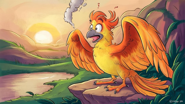 un pájaro con una cola roja tiene un humo saliendo de él